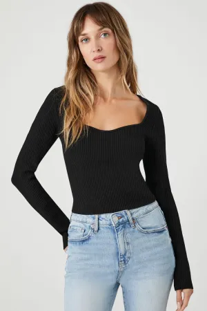Forever 21 Knit Women's Sweetheart Cropped Sweater Black Forever 21