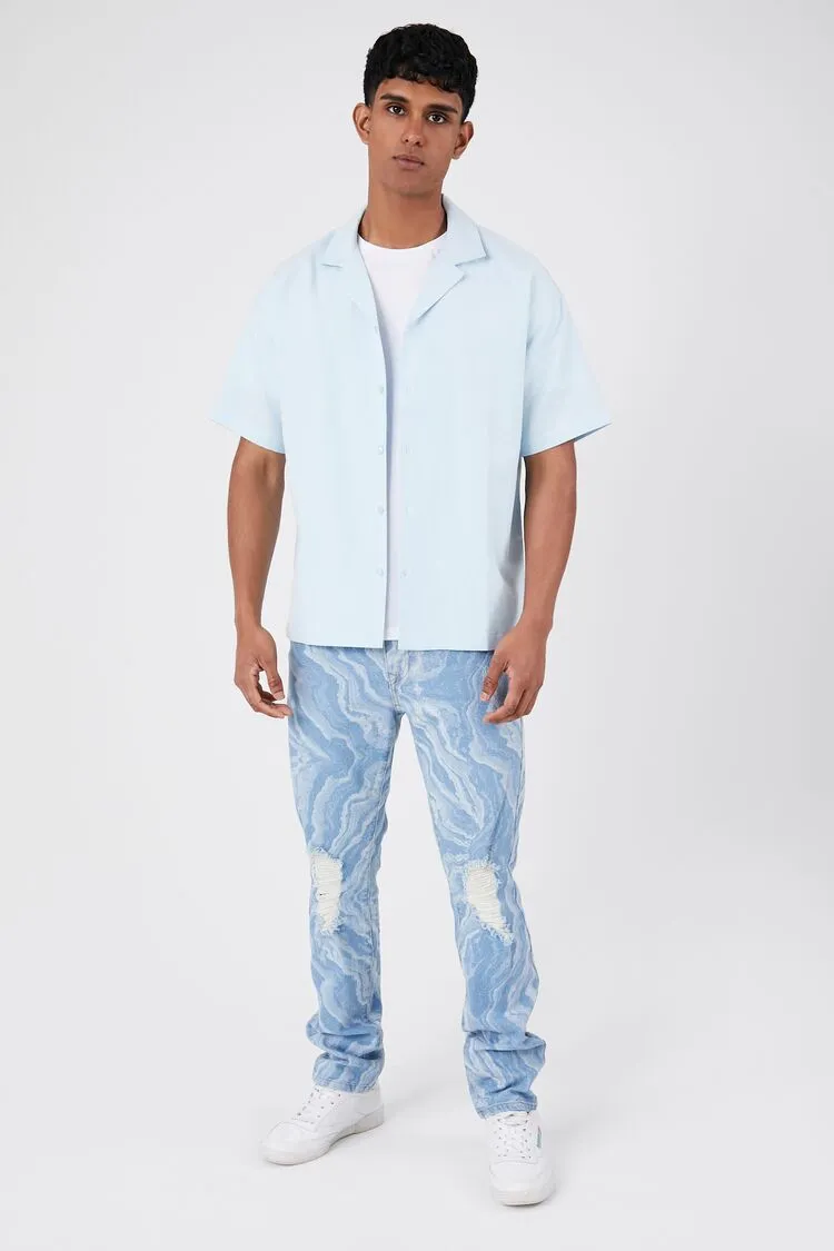 Forever 21 Men's Distressed Marble Slim-Fit Jeans Medium Denim/Multi Forever 21