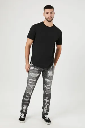 Forever 21 Men's Distressed Stretch-Denim Slim-Fit Jeans Washed Black Forever 21