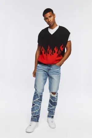 Forever 21 Men's Frayed Patchwork Slim-Fit Jeans Medium Denim Forever 21