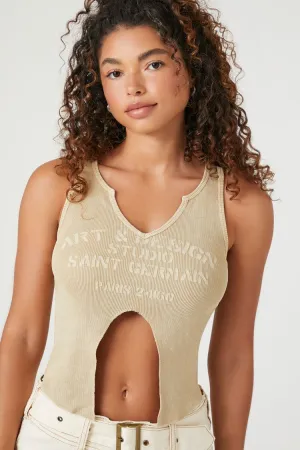 Forever 21 Women's Art & Design Graphic Split-Hem Tank Top Tan/Tan Forever 21