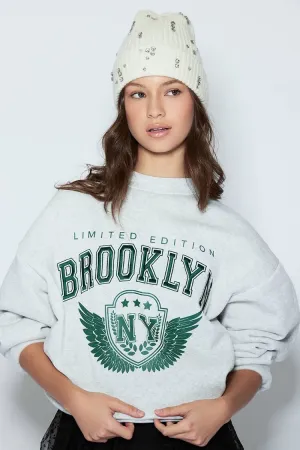 Forever 21 Women's Brooklyn Graphic Pullover Heather Grey/Multi Forever 21