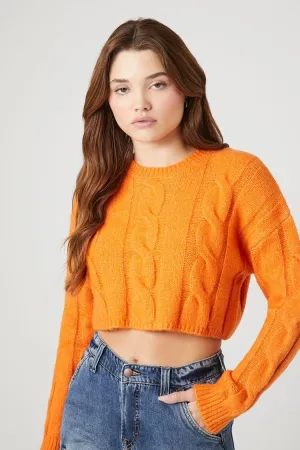 Forever 21 Women's Cropped Boxy Cable Knit Sweater Orange Forever 21