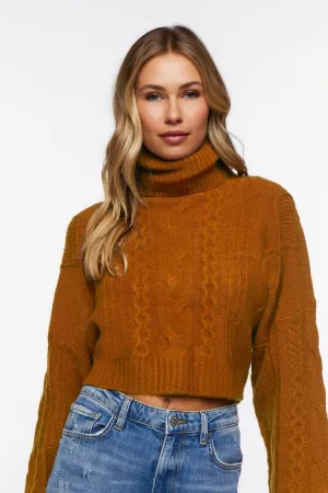 Forever 21 Women's Cropped Cable Knit Turtleneck Sweater Brown Forever 21