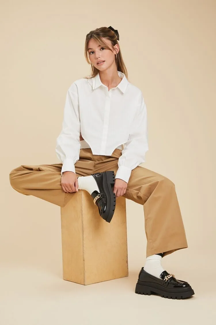 Forever 21 Women's Cropped Curved-Hem Shirt White Forever 21