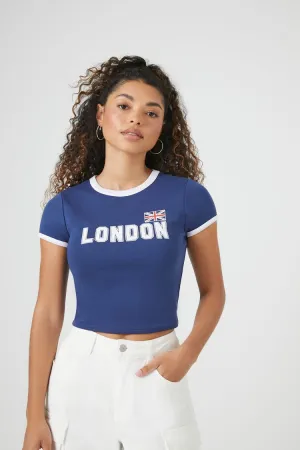 Forever 21 Women's Cropped London Ringer T-Shirt Blue Forever 21