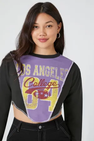 Forever 21 Women's Cropped Los Angeles College Pullover Black/Multi Forever 21