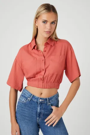Forever 21 Women's Cropped Pocket Shirt Rust Forever 21