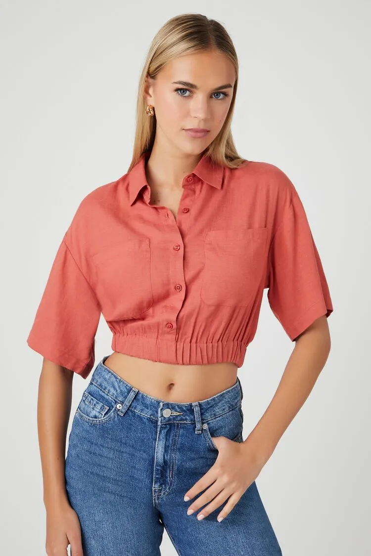 Forever 21 Women's Cropped Pocket Shirt Rust Forever 21
