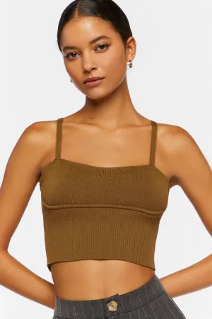 Forever 21 Women's Cropped Sweater-Knit Cami Covert Green Forever 21