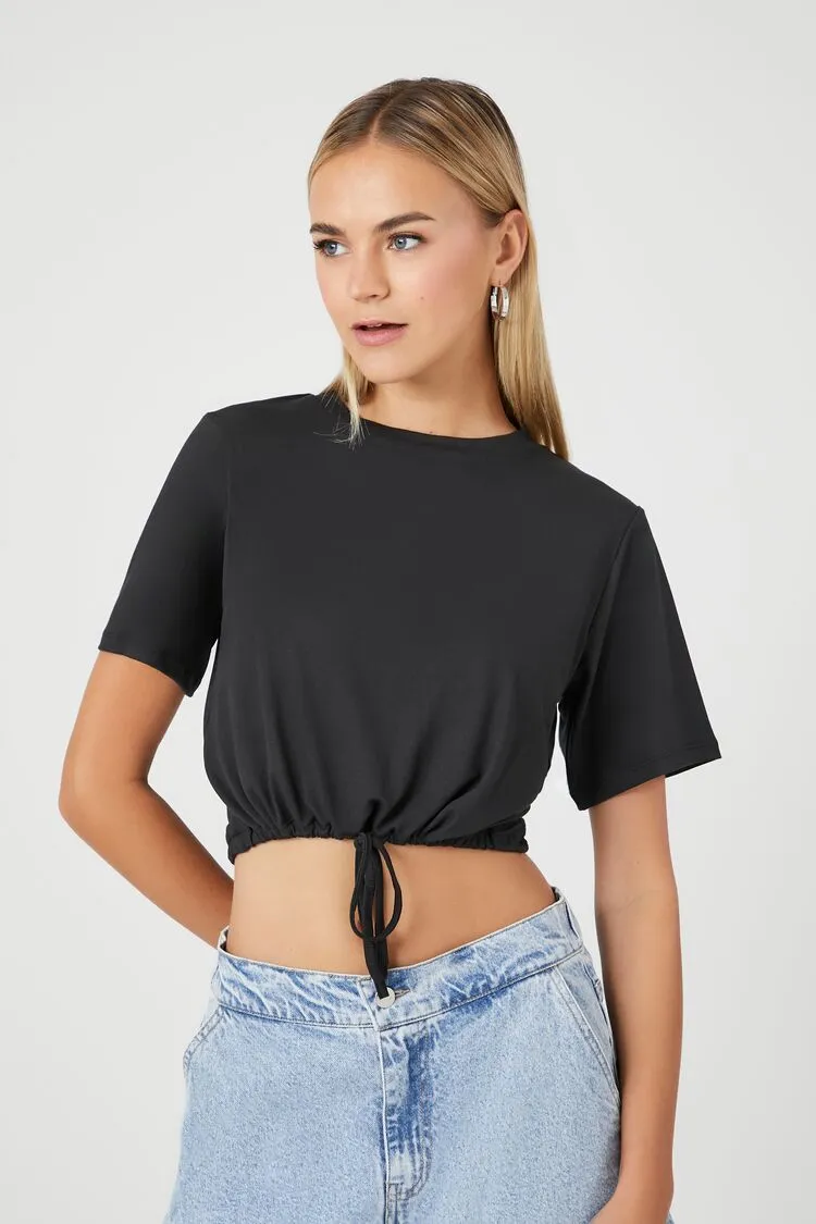 Forever 21 Women's Drawstring Short-Sleeve Crop Top Black Forever 21