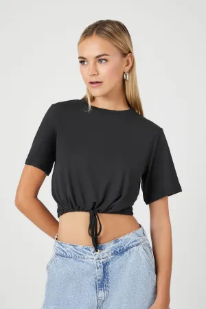 Forever 21 Women's Drawstring Short-Sleeve Crop Top Black Forever 21