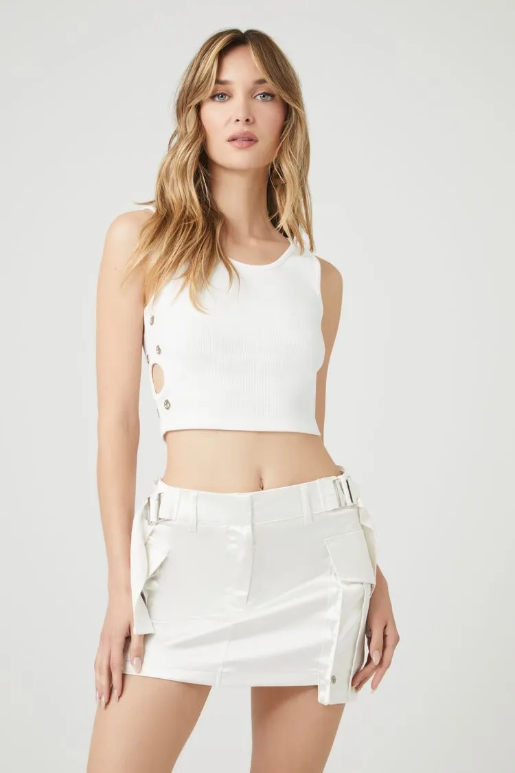 Forever 21 Women's Eyelet Cropped Tank Top White Forever 21