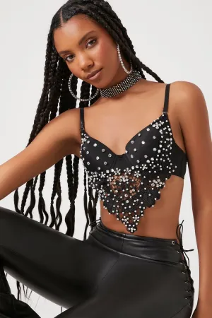 Forever 21 Women's Faux Gem & Pearl Bustier Cami Black Forever 21