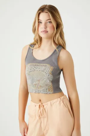 Forever 21 Women's Festival of Peace Graphic Tank Top Charcoal/Multi Forever 21
