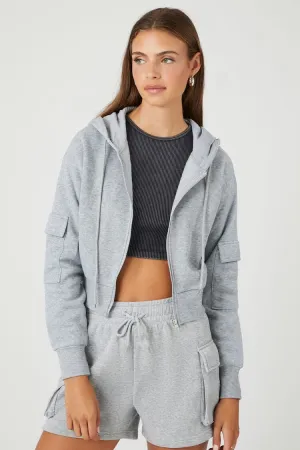 Forever 21 Women's Flap-Pocket Fleece Zip-Up Hoodie Sweatshirt Heather Grey Forever 21