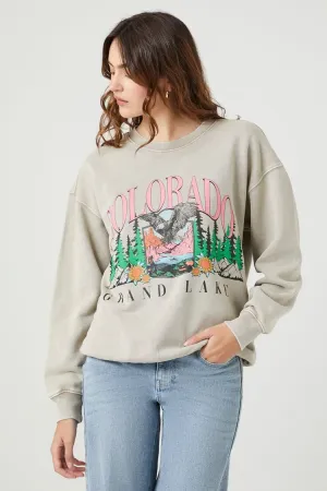 Forever 21 Women's Fleece Colorado Graphic Pullover Khaki/Multi Forever 21