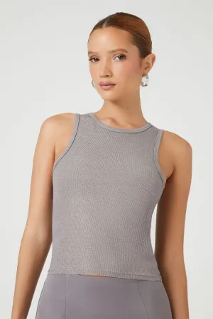 Forever 21 Women's Glitter Ribbed Knit Tank Top Charcoal Forever 21