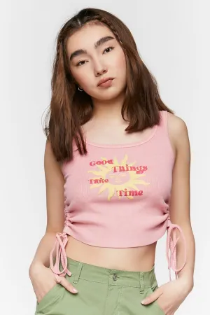 Forever 21 Women's Good Things Graphic Drawstring Tank Top Pink/Multi Forever 21