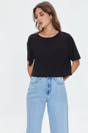 Forever 21 Women's Heathered Knit Crew T-Shirt Black Forever 21