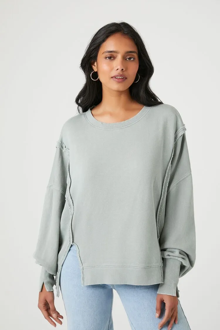 Forever 21 Women's High-Low French Terry Pullover Green Forever 21