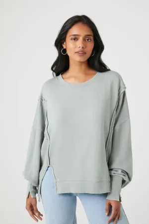 Forever 21 Women's High-Low French Terry Pullover Green Forever 21
