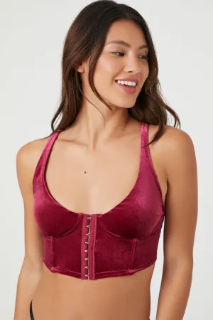 Forever 21 Women's Hook-and-Eye Velour Bra Corset Burgundy Forever 21
