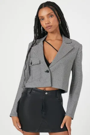 Forever 21 Women's Jacquard Checkered Cropped Blazer Black/White Forever 21