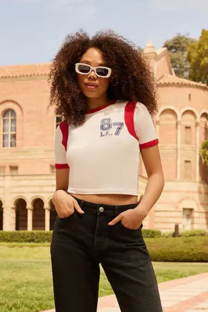 Forever 21 Women's LA Graphic Cropped T-Shirt White/Multi Forever 21