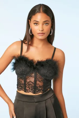 Forever 21 Women's Lace Faux Feather-Trim Bustier Top Black Forever 21