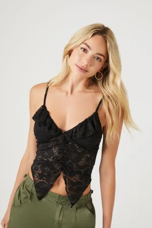 Forever 21 Women's Lace Split-Hem Cropped Cami Black Forever 21