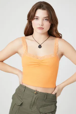 Forever 21 Women's Lace-Trim Cropped Cami Island Mango Forever 21