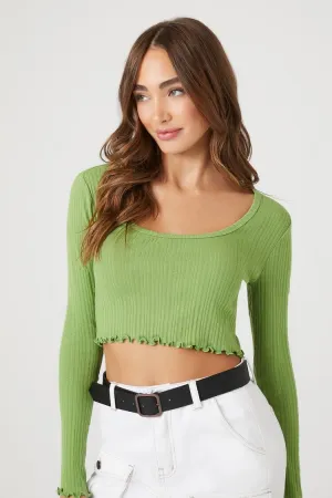 Forever 21 Women's Lettuce-Edge Crop Top Pepper Green Forever 21
