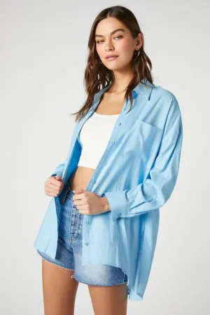 Forever 21 Women's Linen-Blend Oversized Shirt Blue Forever 21