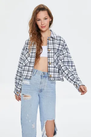Forever 21 Women's Plaid Button-Front Shacket Black/White Forever 21