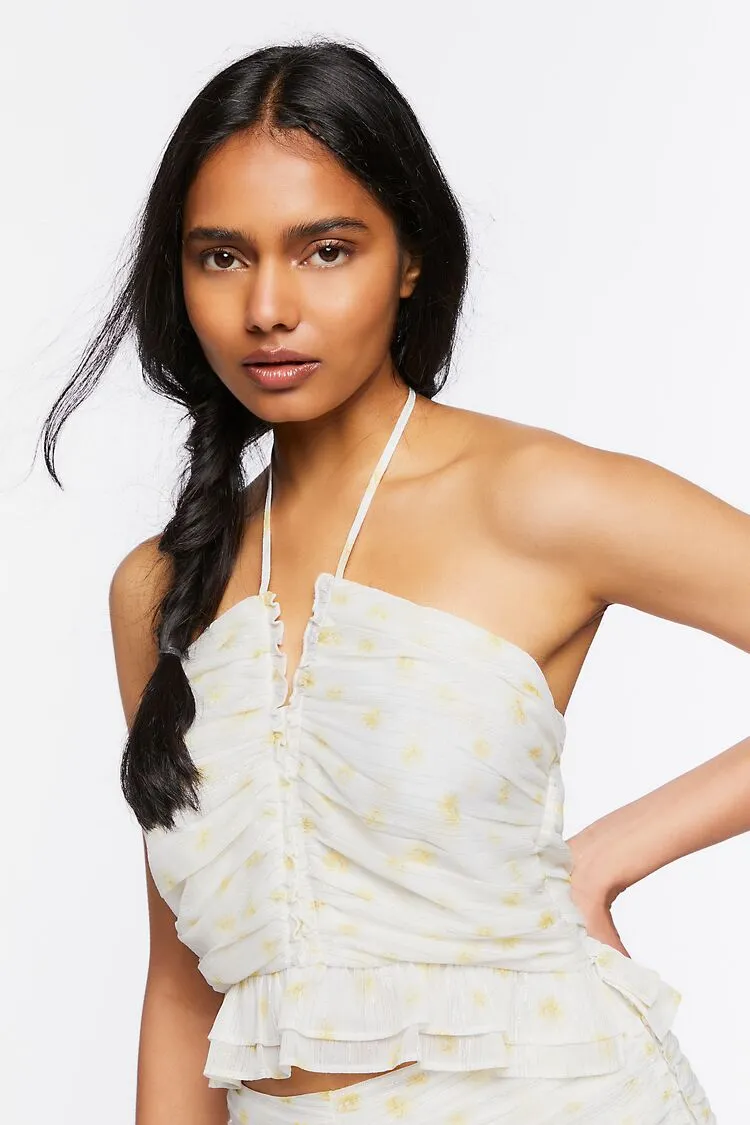 Forever 21 Women's Polka Dot Halter Crop Top White/Multi Forever 21