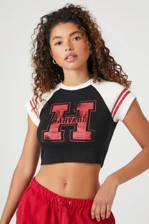 Forever 21 Women's Raglan Harvard Graphic Baby T-Shirt Black/Multi Forever 21
