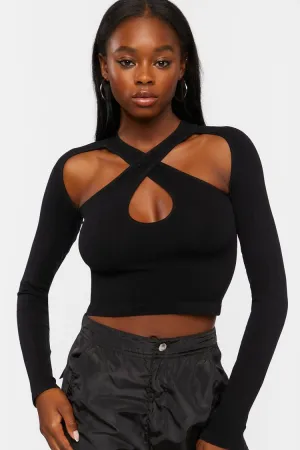 Forever 21 Women's Ribbed Cutout Halter Crop Top Black Forever 21