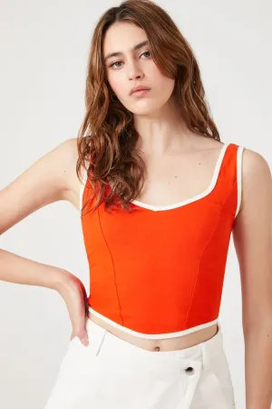 Forever 21 Women's Ringer Crop Top Fiery Red/Cream Forever 21