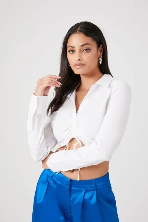 Forever 21 Women's Ruched Drawstring Cropped Shirt White Forever 21
