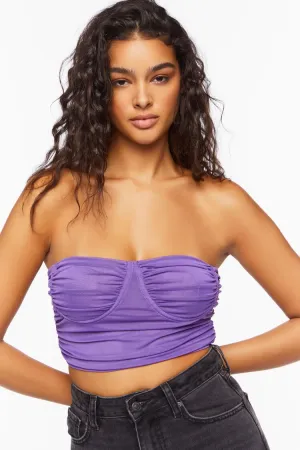 Forever 21 Women's Ruched Mesh Cropped Tube Top Purple Forever 21