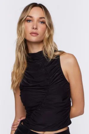 Forever 21 Women's Ruched Sleeveless Crop Top Black Forever 21