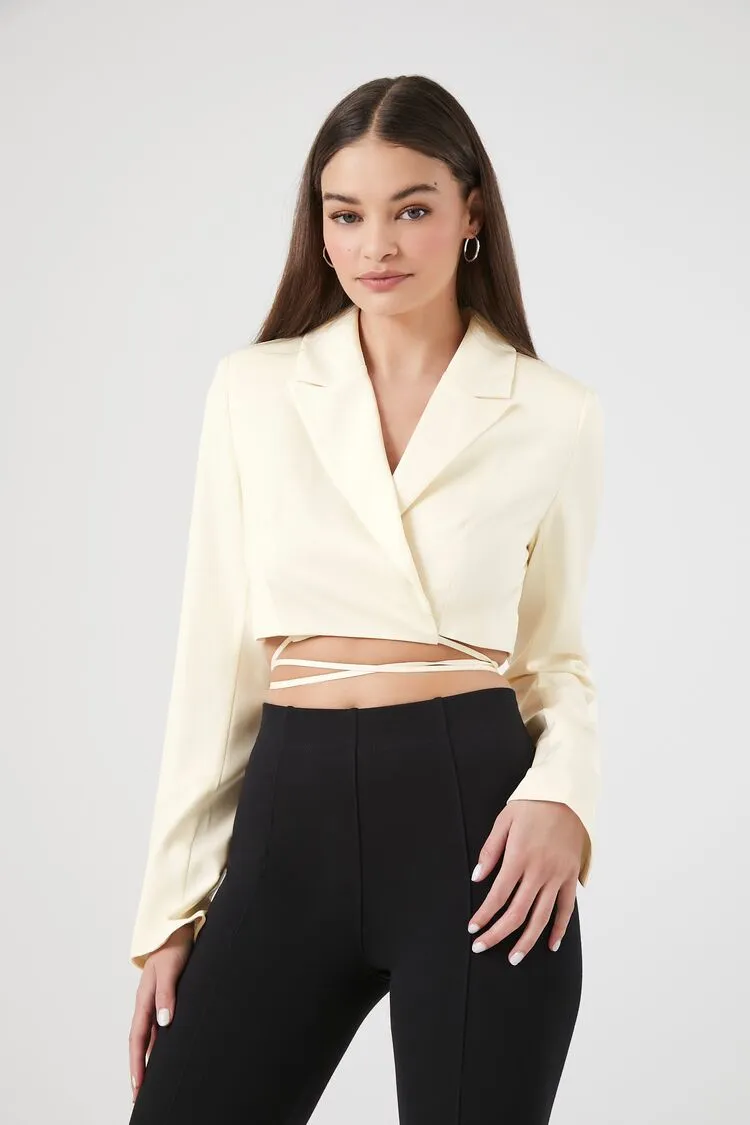 Forever 21 Women's Satin Wraparound Cropped Blazer Vanilla Forever 21