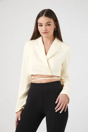 Forever 21 Women's Satin Wraparound Cropped Blazer Vanilla Forever 21