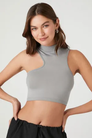 Forever 21 Women's Seamless Cutout Cropped Halter Top Harbor Grey Forever 21