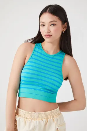 Forever 21 Women's Seamless Striped Cropped Tank Top Latigo Bay/Marina Forever 21