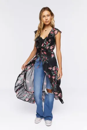 Forever 21 Women's Sheer Floral High-Low Ruffle Tunic Black/Multi Forever 21