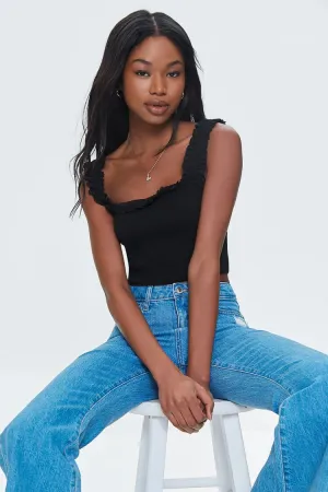 Forever 21 Women's Smocked Ruffled Cropped Tank Top Black Forever 21
