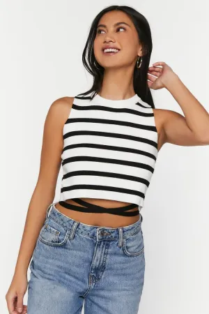 Forever 21 Women's Striped Strappy Sleeveless Crop Top Black/White Forever 21