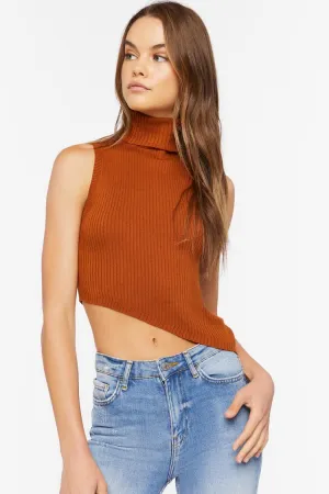 Forever 21 Women's Sweater-Knit Asymmetrical Crop Top Chocolate Forever 21